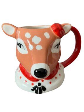 Threshold Deer Mug with Red Handle – Novelty Ceramic Animal Mug, Holiday Coffee